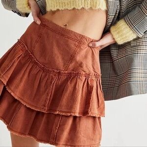 Free People Ruffles in the Sand (Rust) Boho
Tiered Cotton Mini Skirt Raw Hem